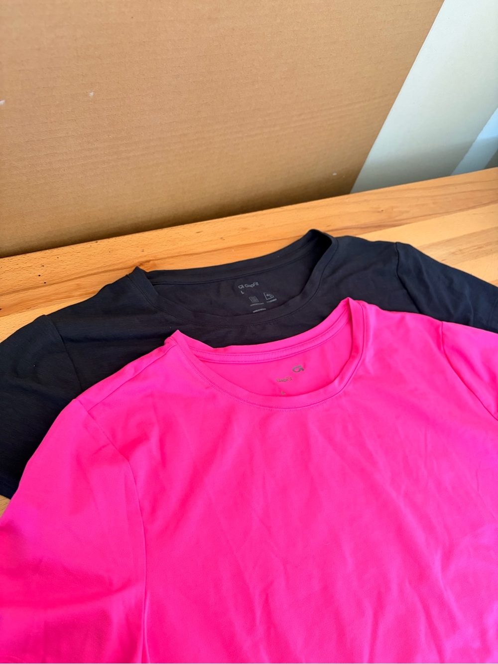 GAP Womens size L. Hot Pink and black GapFit Crew Neck Tee set of two.